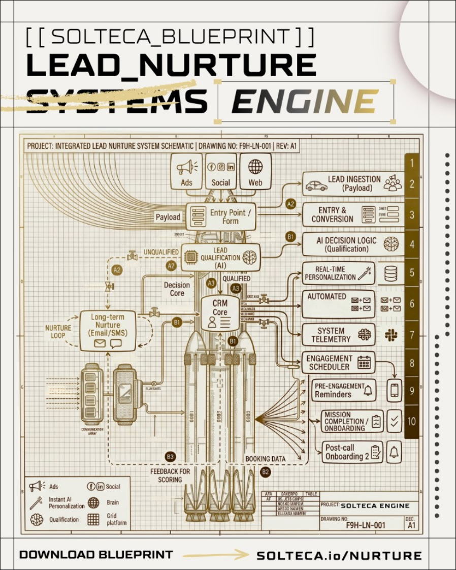 Cover of the Lead Nurture Engine blueprint, drawing LN-001